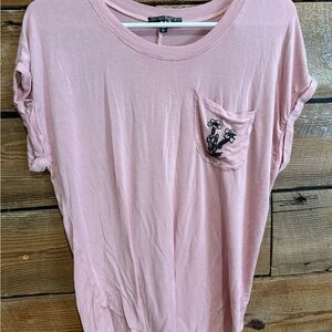 Pink Floral Pocket Short Sleeve Tee